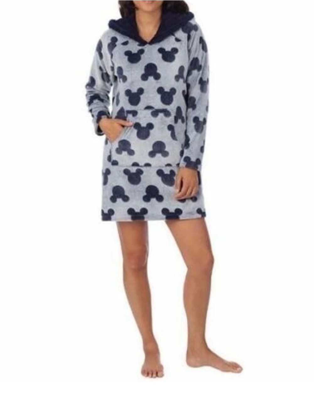 Disney Womens Fleece Lounge Hoodie with Sherpa Hood Mickey Mouse Size L Blue